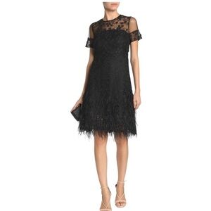 ELIE TAHARI Anabelle Feather-Trimmed Embroidered Tulle Dress Black Size 4 NWOT